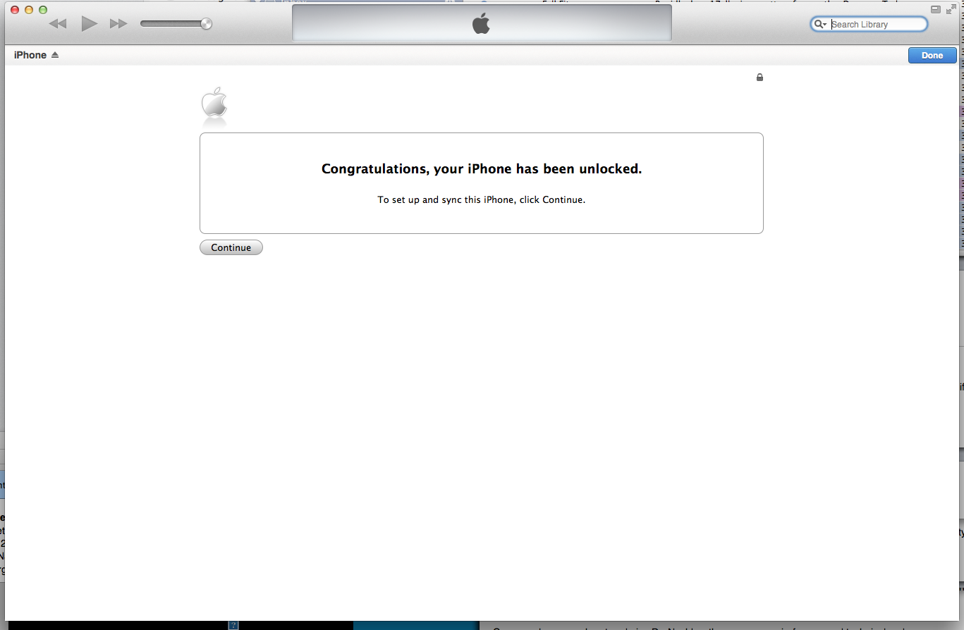 Unlocked iPhone Confirmation Screen