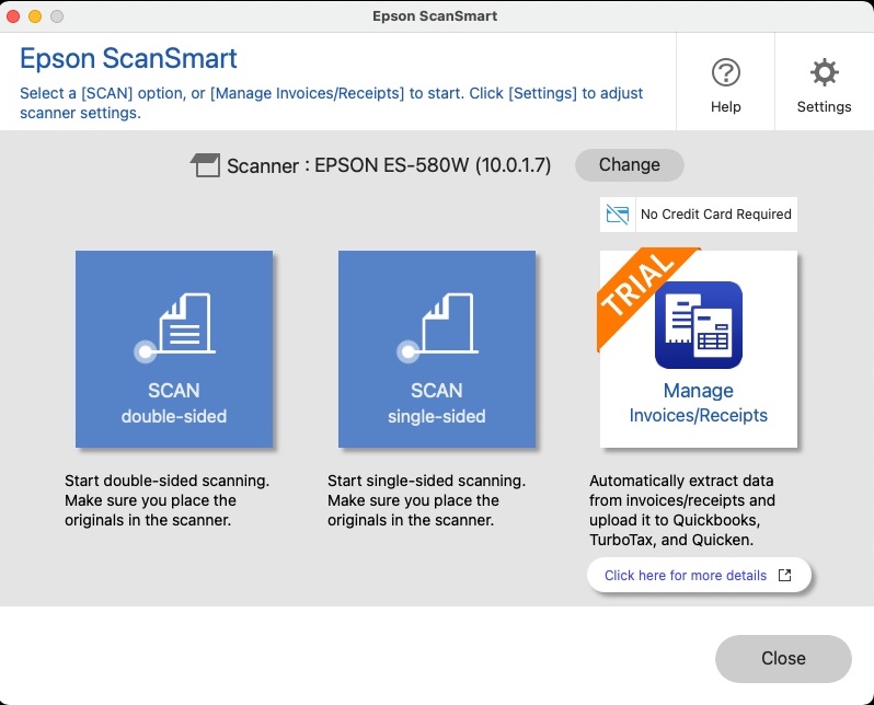 ScanSmart Home Screen - ES-580W