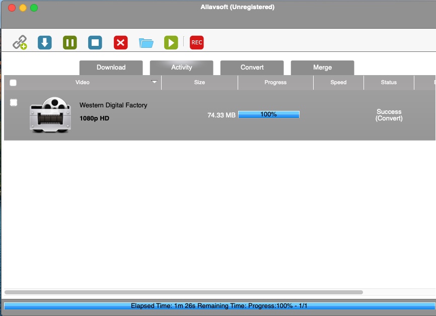 Allavsoft Video Downloader - Activity Screen