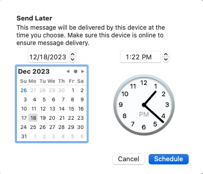 macOS Schedule Later Screen