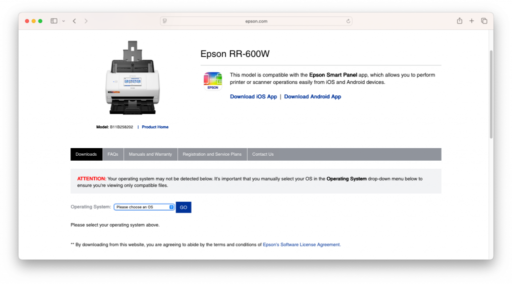 Epson RR-600W Software Download Page