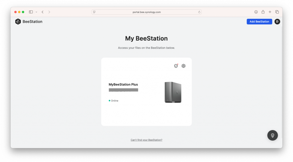Synology BeeStation Plus - Sign In Screen