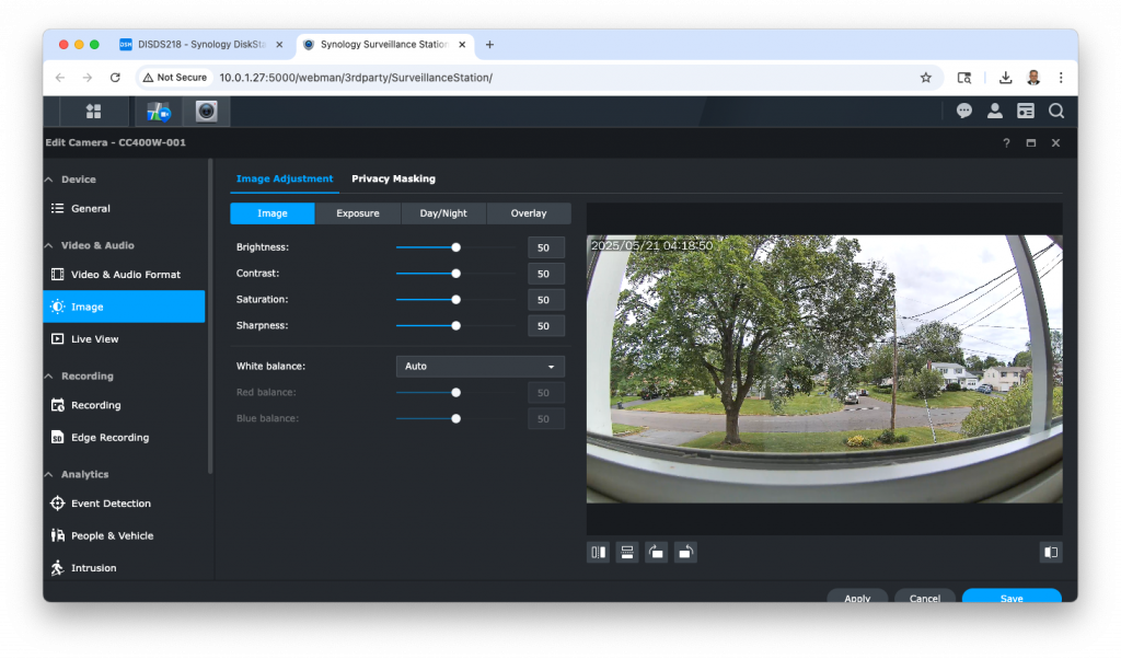Synology CC400W Camera - Image Controls